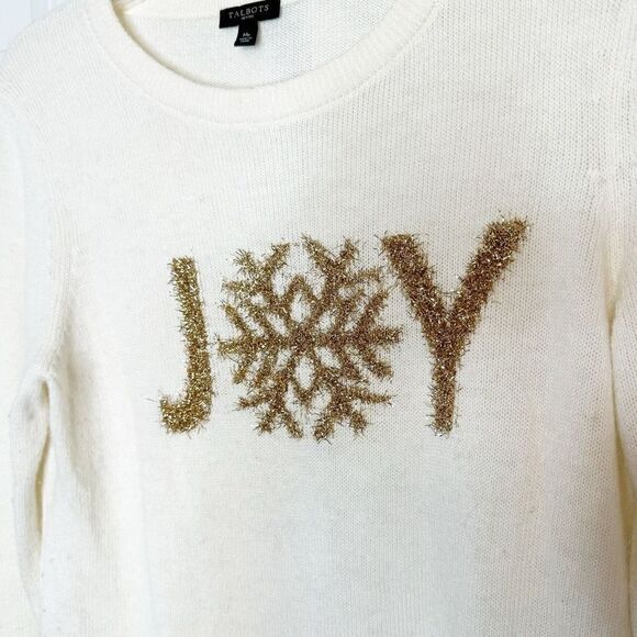 Talbots Wool Blend Snowflake JOY Gold Print Super Soft Sweater Women’s - Size MP - Picture 6 of 9